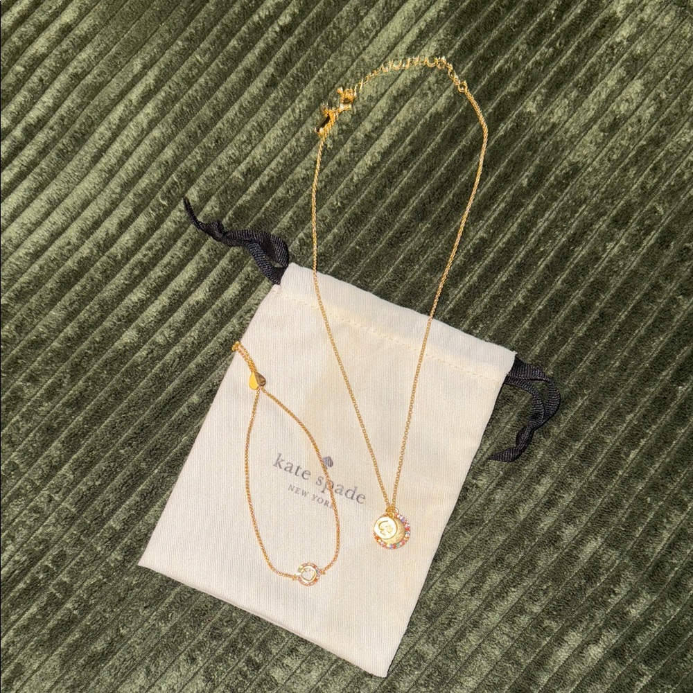 Kate Spade Gold Necklace with Charm and Bracelet